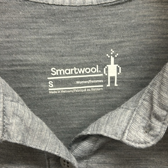 Smartwool Heathered Gray Cuffed Short Sleeve Button Front Polo Shirt Size Small - Picture 3 of 6